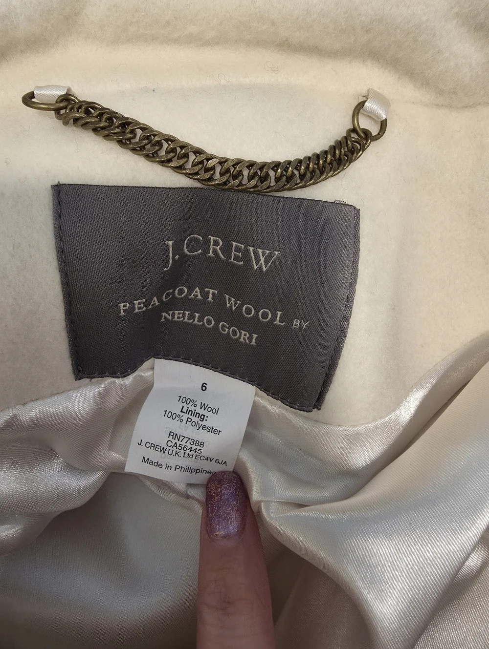 J Crew Tipped Cream Wool Nello Gori Peacoat - Picture 7 of 7
